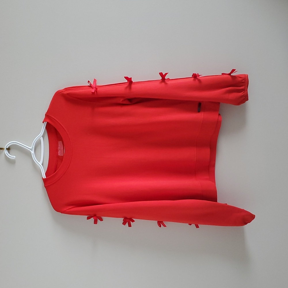 Betsey Johnson Performance Red With Bows On Sleeves Cute Girly Sweatshirt Sz S